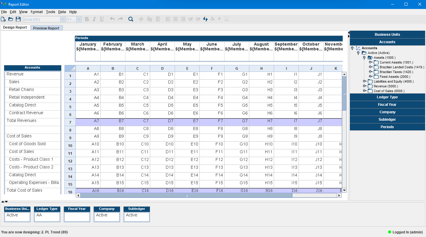 Cetova C-FAR editor for JD Edwards reporting
